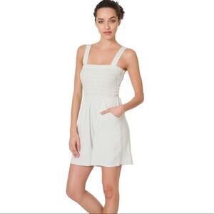 Zenana White Smocked Romper With Pockets Size X-Large